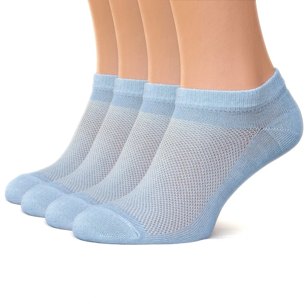 L-Blue Thin Breathable Cotton Low Cut Ankle Running socks for Women Men, 4 Pack
